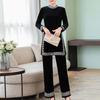 Women Gold Velvet Suit Spring Fashion Pullover Tops and Full Pants Two Piece Set Female Velvet Pants Set