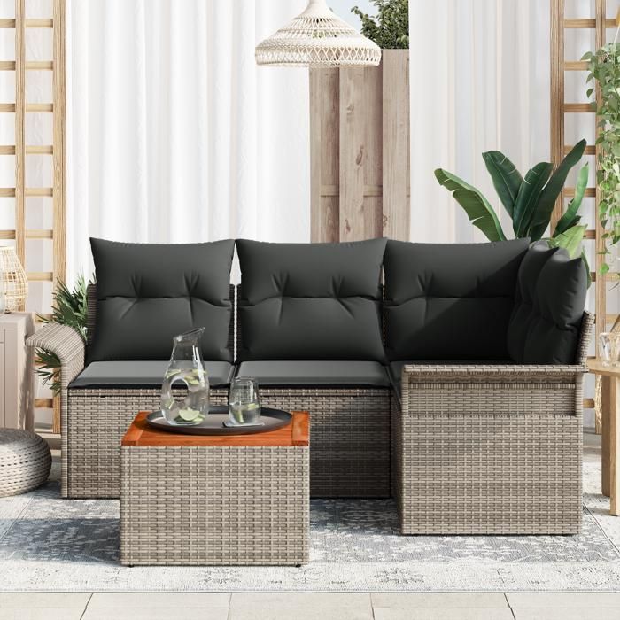VidaXL Set de canapé de jardin en 5 pièces avec coussins gris poly rattan acacia 3347321