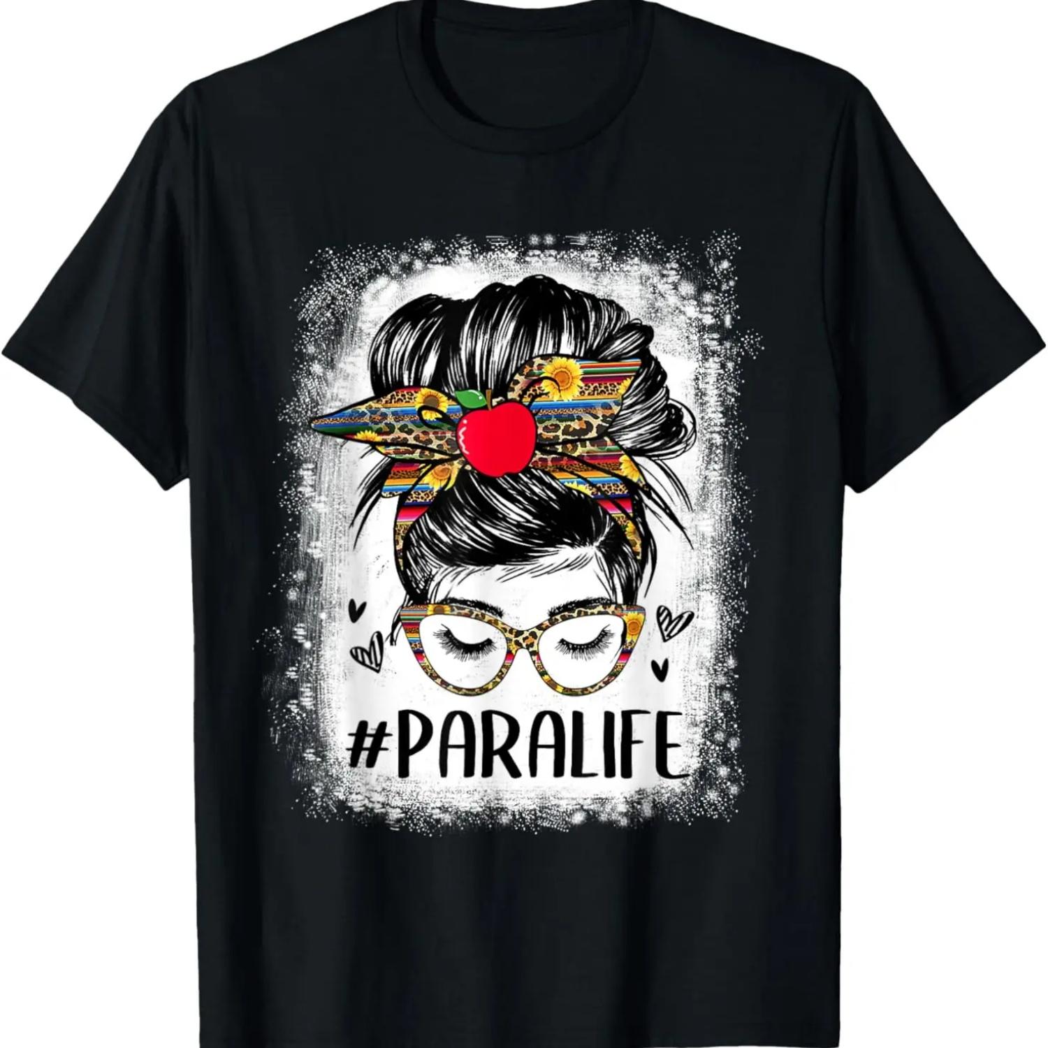 

Bleached Teacher Para Life Paraprofessional Cute Messy Bun T-Shirt XXXXXL чёрный