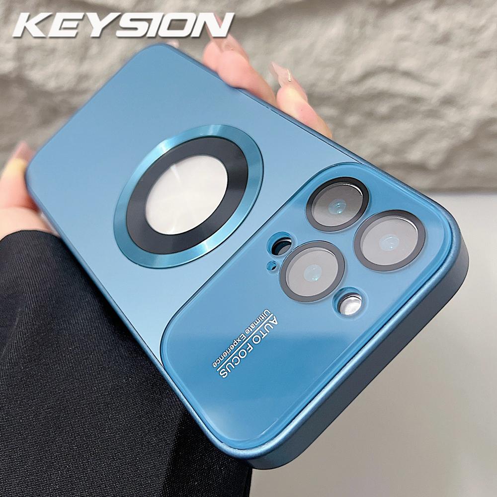 KEYSION Luxury Glass Camera Lens for MagSafe Magnetic Wireless Charging Case for iPhone 12 11 Pro Max Shockproof Phone Cover