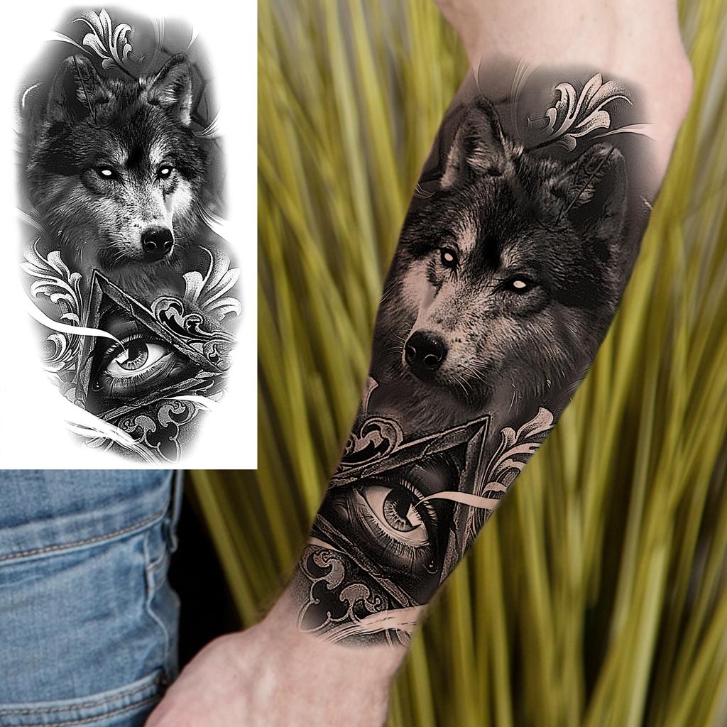 1 Sheet Forest Wolf Coyote Temporary Tattoos For Men Adults Forearm Arm Leg Body Art Drawing Fake Tattoo Sticker Transferable