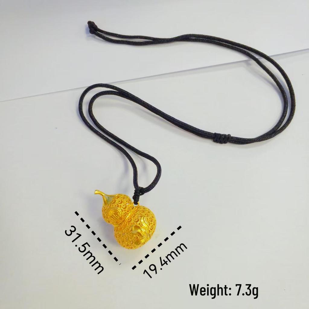 Fireproof Gold Gourd Pendant with Black Rope Sweater Chain - Non-fading, High Color Retention, New Chinese Hollow Design