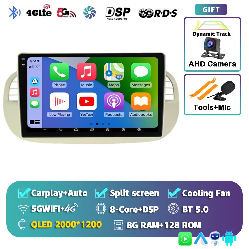 Android 14 Carplay Car Radio For Fiat 500 Multimedia Video Player Navigation GPS Stereo AI Voice Head Unit 360 Camera 4G+Wifi BT