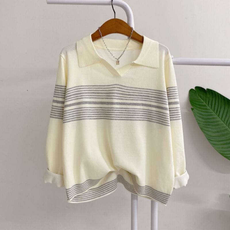 Honey J Split Collar Stripe Knit 3 Color