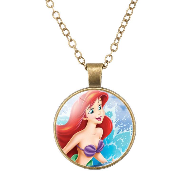 Charming Ariel Little Mermaid Time Gemstone Pendant Necklace Cartoon Princess Jewelry