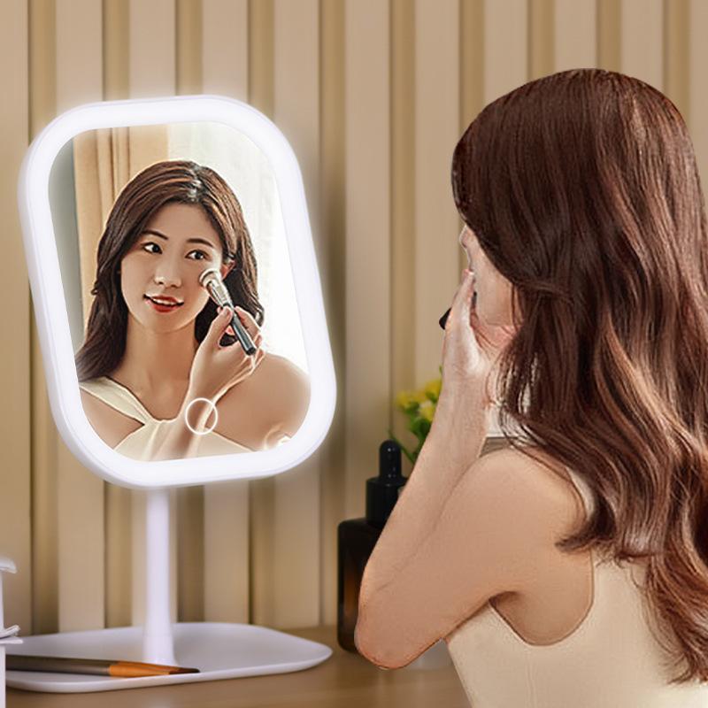 LED Schminkspiegel Intelligent Einstellbares Dreifarbiges Licht Schminkspiegel Desktop Fülllichtspiegel One-Touch-Lademodell