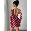 Women's Spring/summer Sexy Polka Dot Backless Mesh Mini Dress with Flared Sleeves