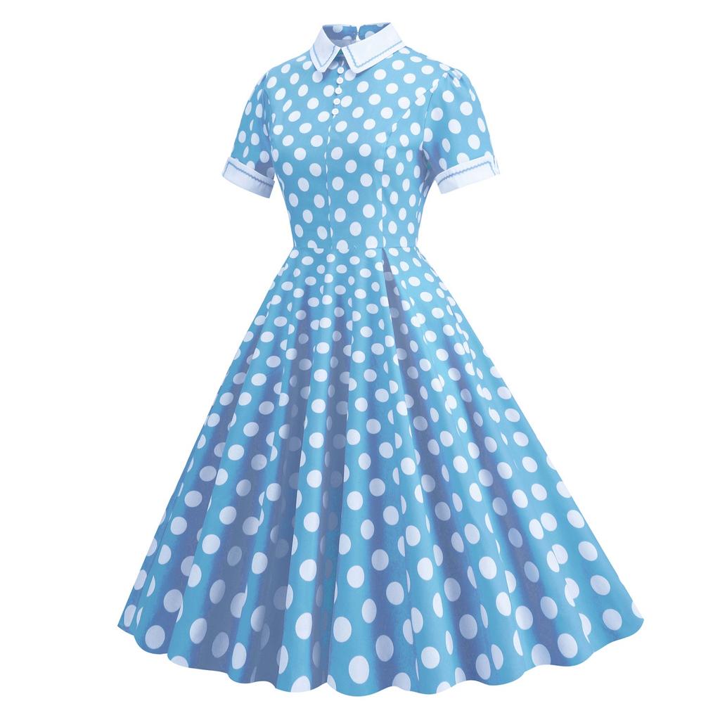 Vintage Polka Dot Printed Dresses for Women Summer Elegant Swing Rockabilly Party A Line Dress Ladies Midi Vestidos