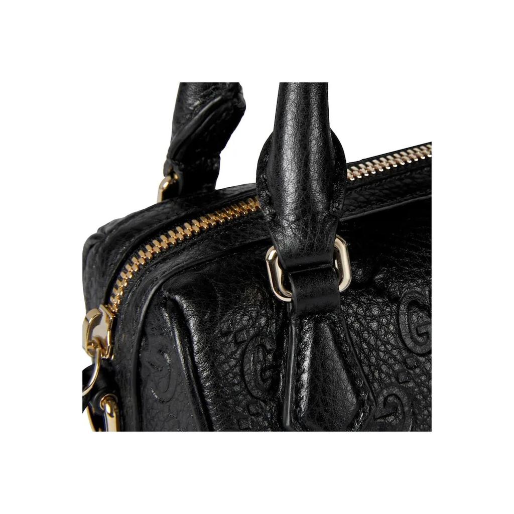 Gucci GG Emblem Adjustable Chain Zipper Closure Pebbled Leather Mini Shoulder Crossbody Bag Women Bags Black 815256-AAEEM-1000