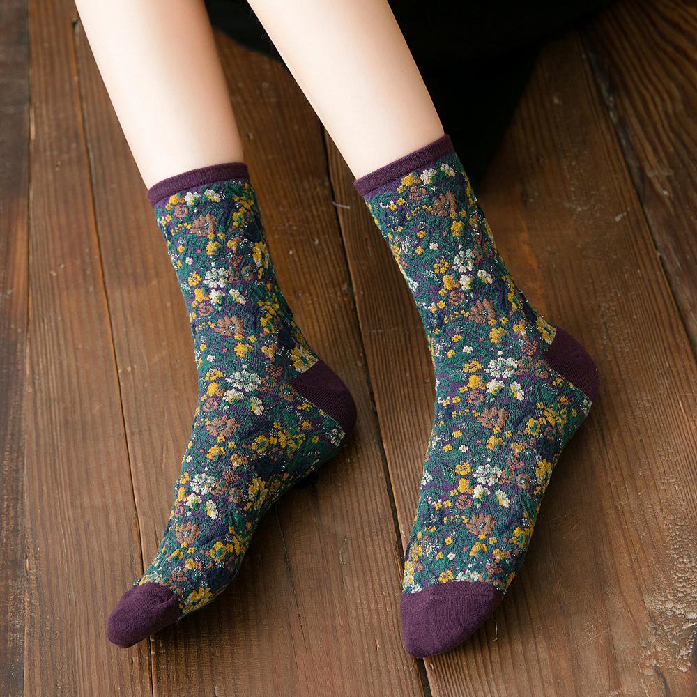 

Girls Korean Harajuku Style Long Tube Autumn Winter Women Flower Socks Floral Cotton Socks Hosiery чёрный