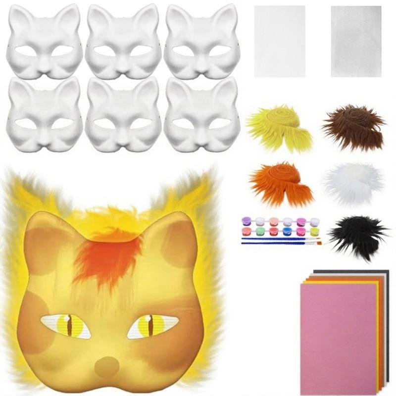Therians Mask Set Furs,Eye Mesh,Felts Sheet DIY Foxes Cats Mask To Paint Furry Animal Mask Gear for Halloween Cosplay
