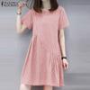 ZANZEA Women Casual Round Neck Short Sleeve Stripe Summer Dress