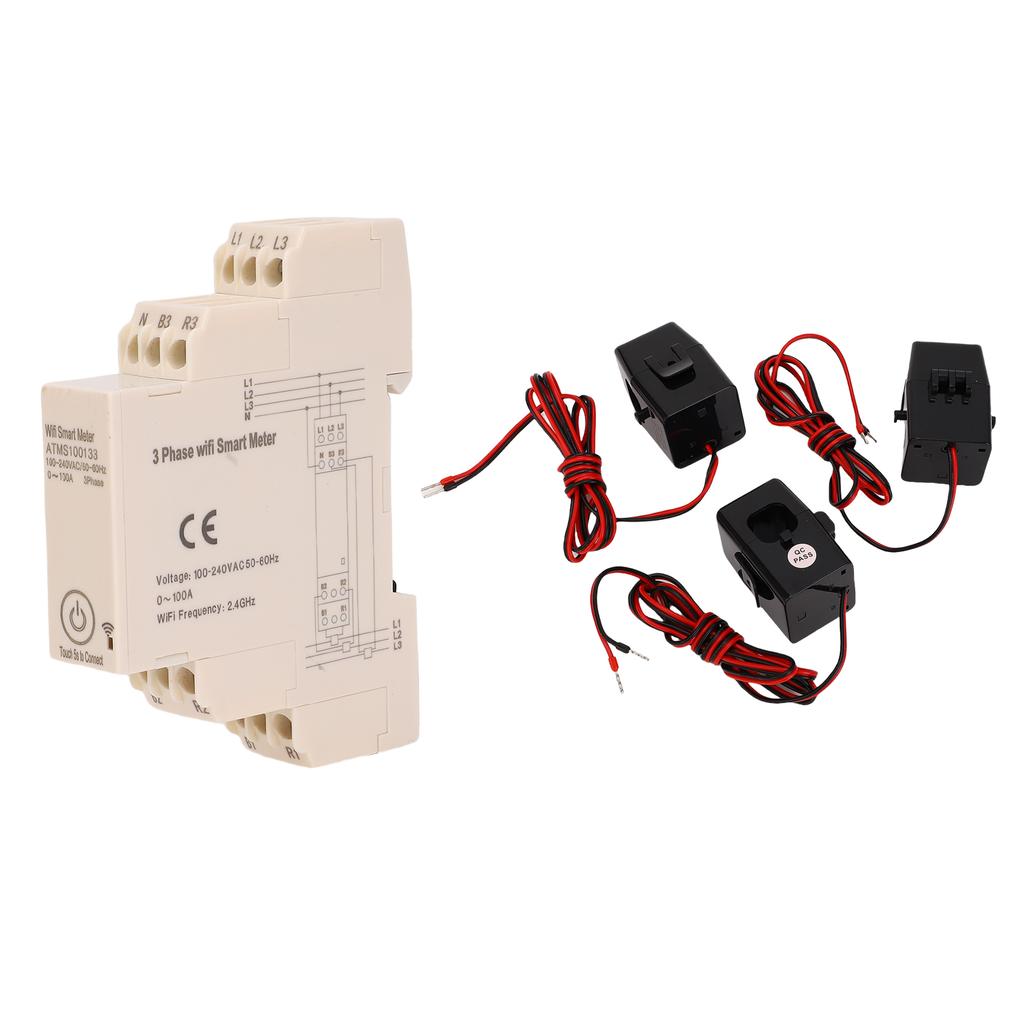 Smart WiFi Energy Meter 0100A 3 Phase APP Remote Control Smart Electricity Meter with 3Pcs 100A