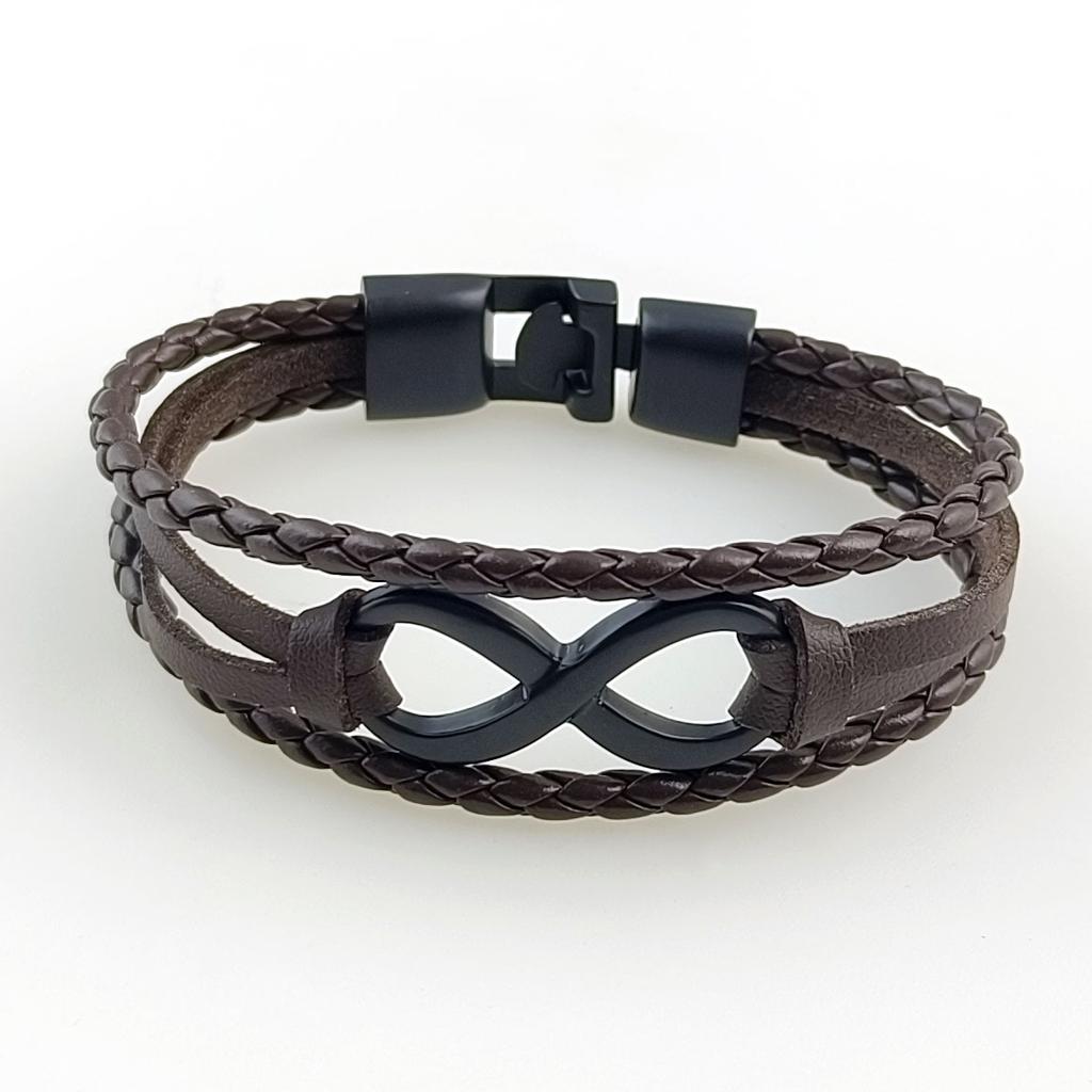 Vintage tkaný náramek Punk náramek s knoflíkem Šťastná osmička Kožený náramek Pánský kožený náramek