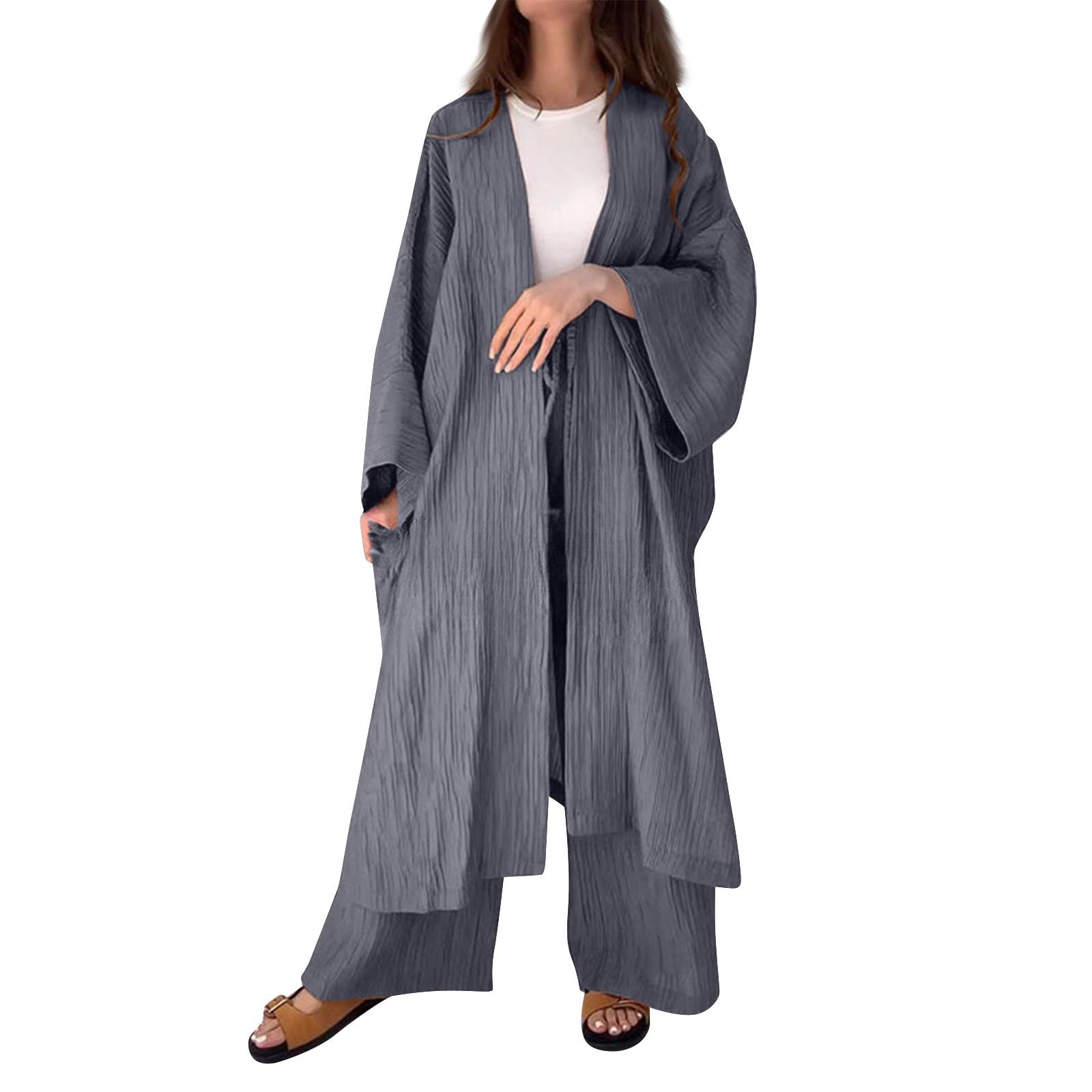 

Women s Pleated Texture Split Top Straight Leg Wide Leg Pants Two-piece Set S