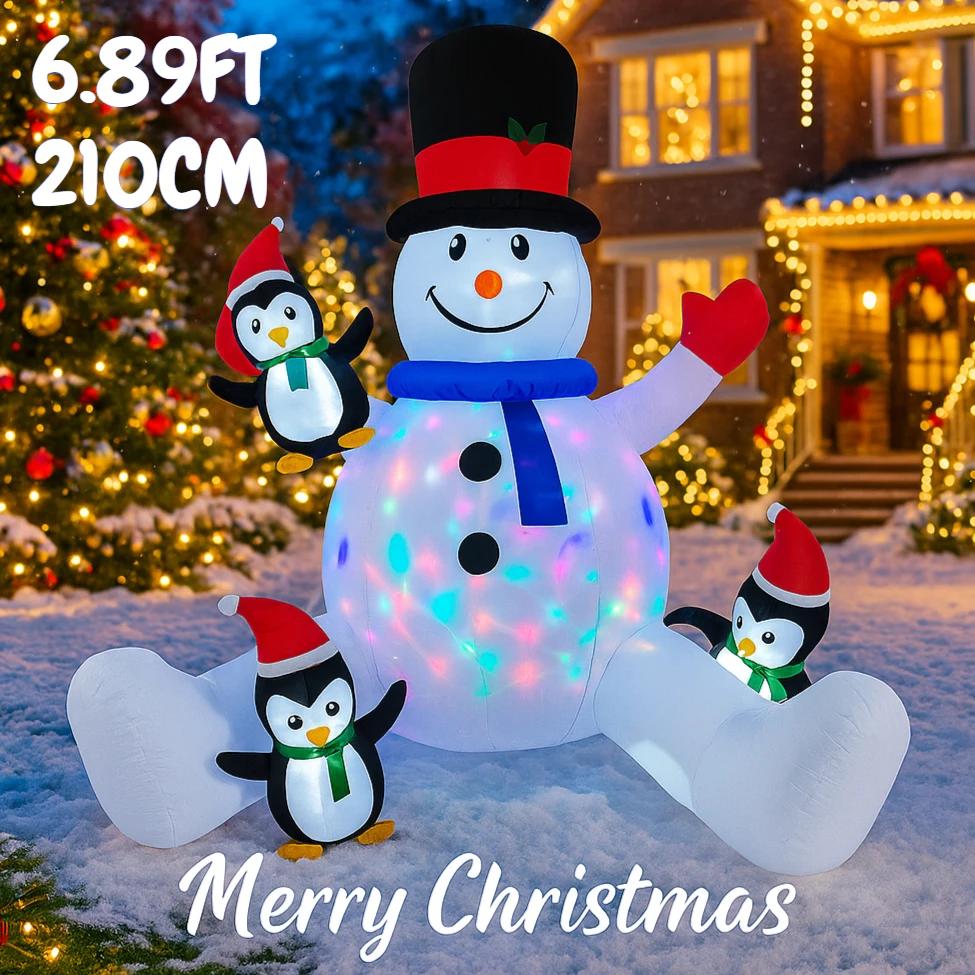 6.89FT Inflatable Toy LED Lights Snowman Penguins Xmas Decorations for Yard Christmas Supplie Home Ornament Festive Holiday Gift