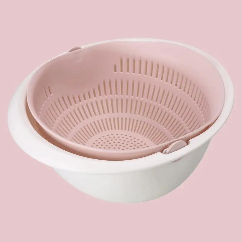 

Kitchen Fruit Tray Removable Double Layer Fruit and Vegetable Draining Basket, Creative Household Rotating Washing Basket