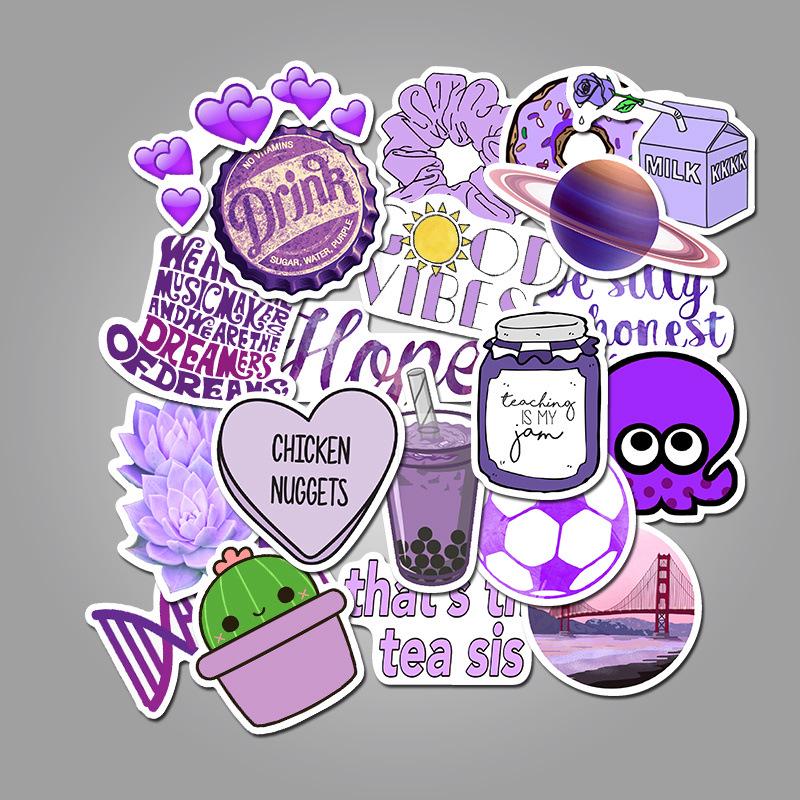 50 Purple Cartoon Graffiti Stickers for Suitcase, Water Bottle, Skateboard, Refrigerator - Waterproof and Mixable Decals