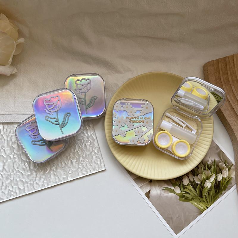 Laser Cover Contact Lens Case Box Colored Lenses Container Beauty Lens Storage Box Travel Set With Mirror Gift Girl