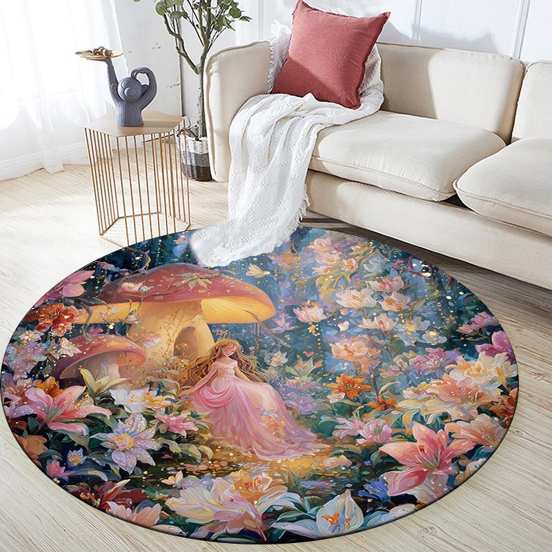 Forest pattern round rug,Carpet Rug for Living Room Bedroom Sofa Playroom Decor,Non-slip Floor Mat,Holiday Gifts and Birthday Gifts