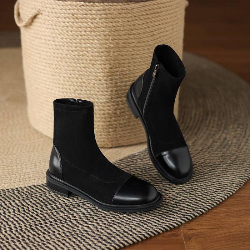 

Корейские замшевые ботинки мартин с круглым носком и низким каблуком, однотонные, удобные, с боковой молнией, квадратный каблук, новые осенне-зимние, большого размера, средней высоты 39