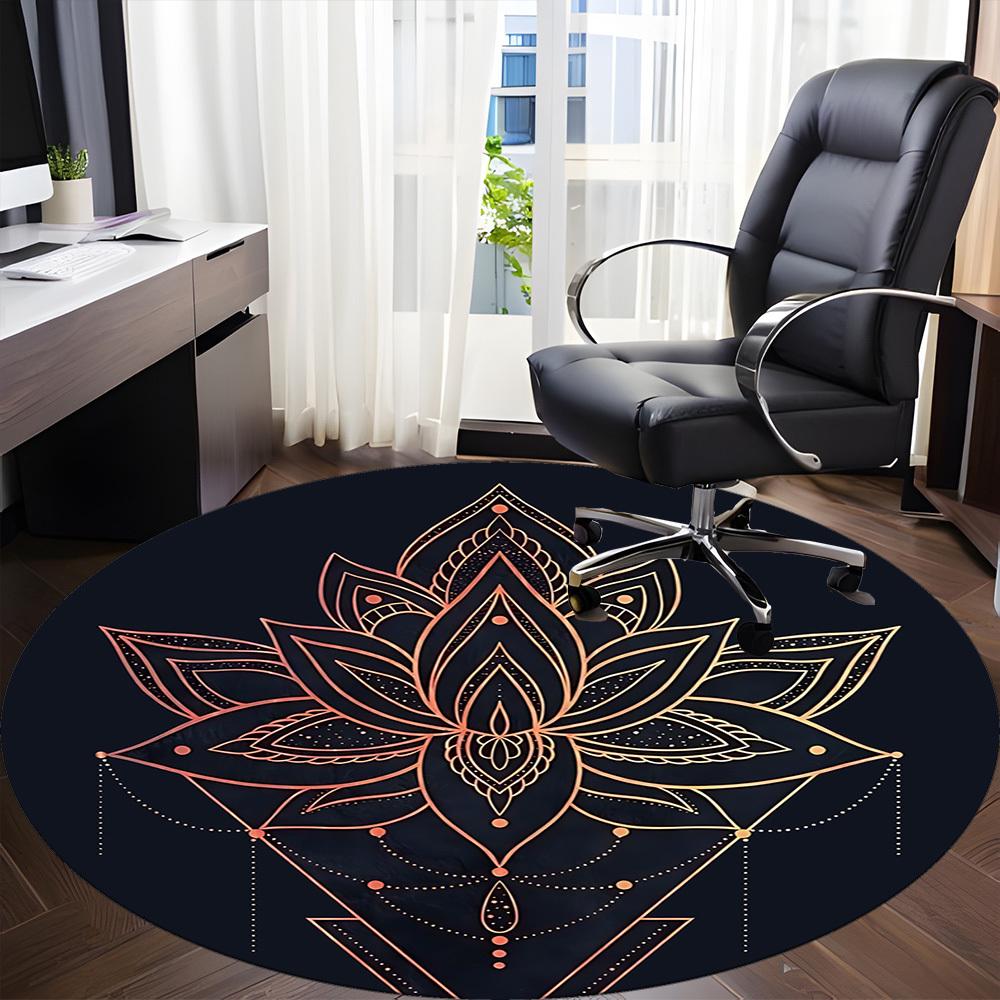 1pc Lotus Mandala Office Round Area Rug, Indoor Mat Suitable For Office, Under Office Chairs Bedroom Living Room Home Decor, Room Deco