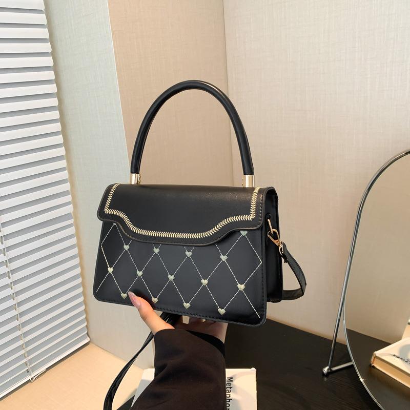 Fashion Embroidered Thread Small Square Bag Handbag Texture Pu Shoulder Bag Premium Retro Messenger Women'S Bag
