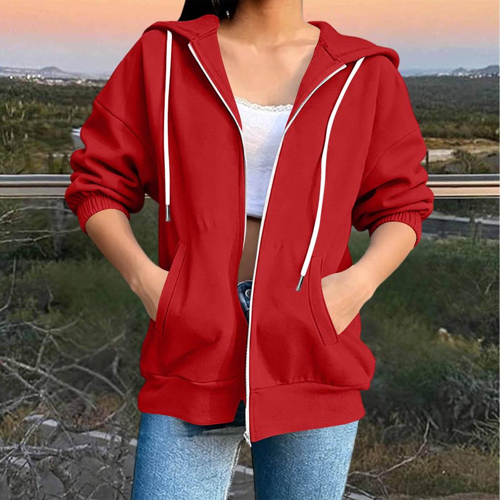 Women Hoodie Zip Up Sweatshirt Half Zipper Drawstring Hooded Jacket Kangaroo Pocket Casual Outerwear