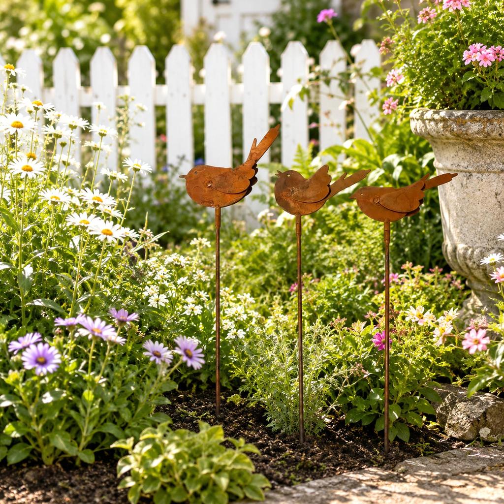 Set of 3 Rustic Bird Garden Decor for Outdoor Yard