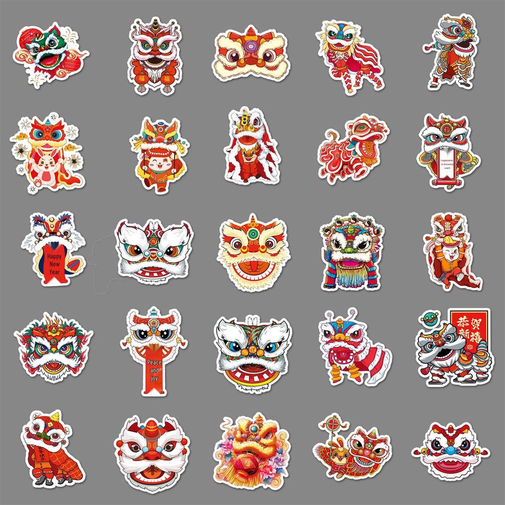 Lion Dance Journal Stickers: 50 Chinese Style Cartoon Animal Stickers for Kids, Waterproof Decorations for Phones and Computers.
