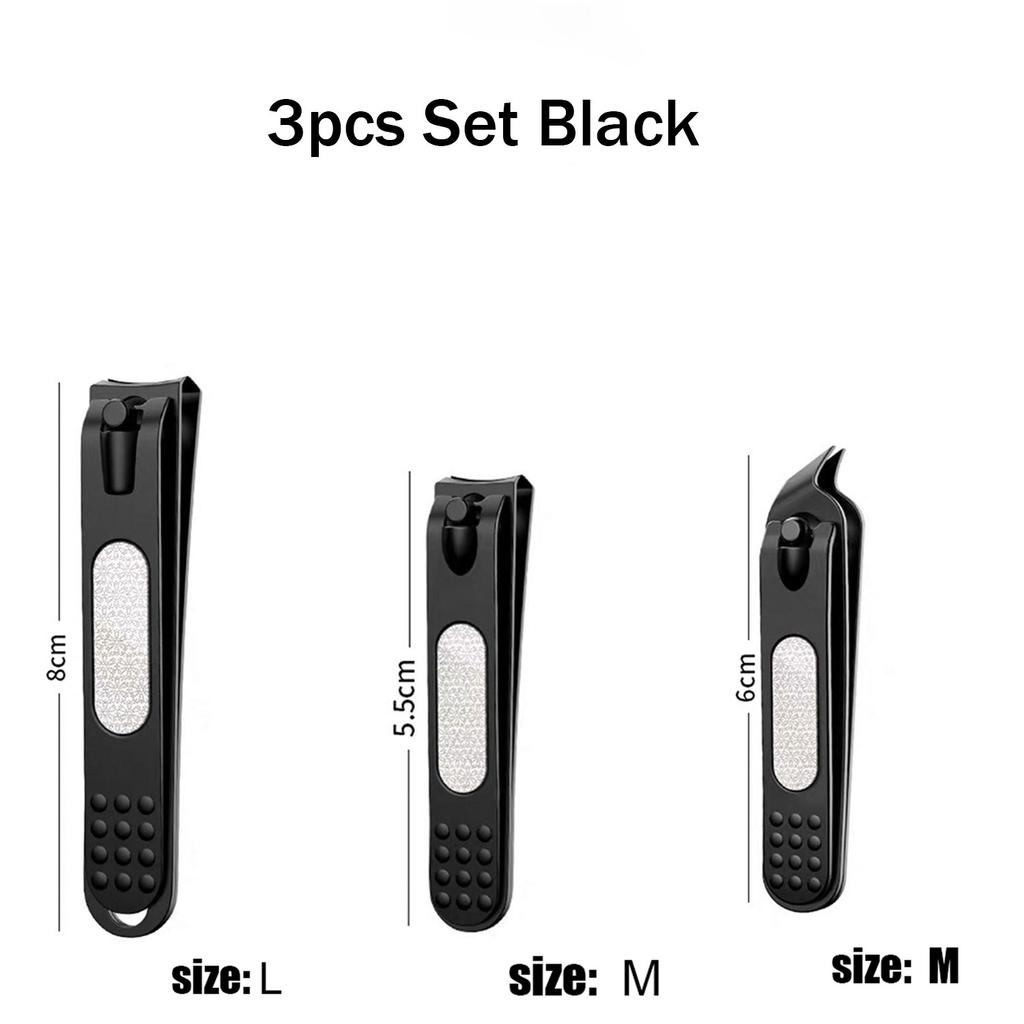 3Pcs Nail Clippers Simple Black Silver Non-Slip And Sharp Nail Clippers Labor-Saving Stainless Steel Nail Trimmer Manicure Tools