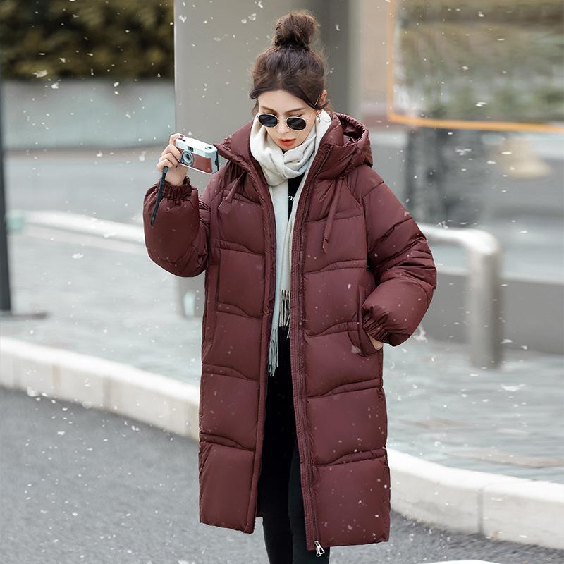 

Повседневная женская длинная куртка до колена с капюшоном, толстая, теплая, свободного и приталенного кроя, на пуху и хлопке 2XL болгарского розового