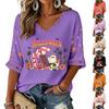 Women's V-Neck Three-Quarter Sleeve Halloween Print Top Blouse for Casual Fall Outfit