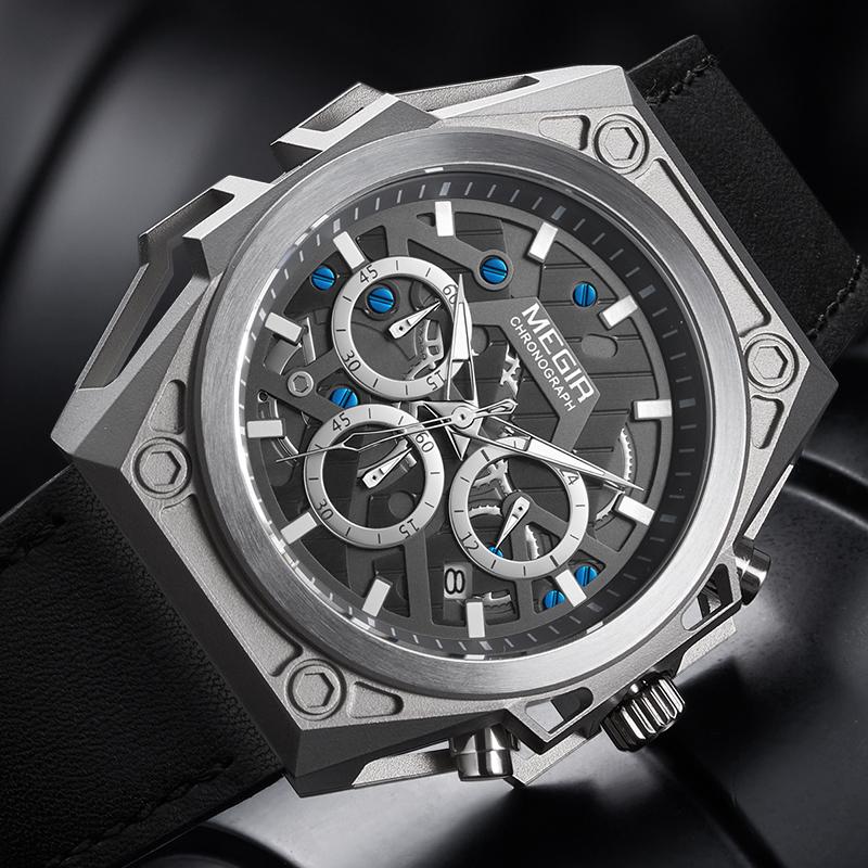 Mode herrklockor Lyxig Kvarts Vattentät Stål Kronograf Klocka Affärsljusande Armbandsur