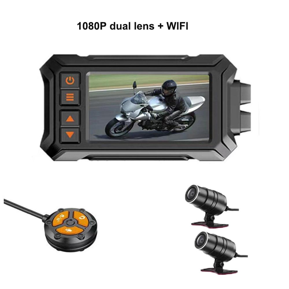 Motorcycle Recorder, 1080P HD Front and Rear Dual Lenses, Wire-controlled Driving Recorder, WIFI+GPS