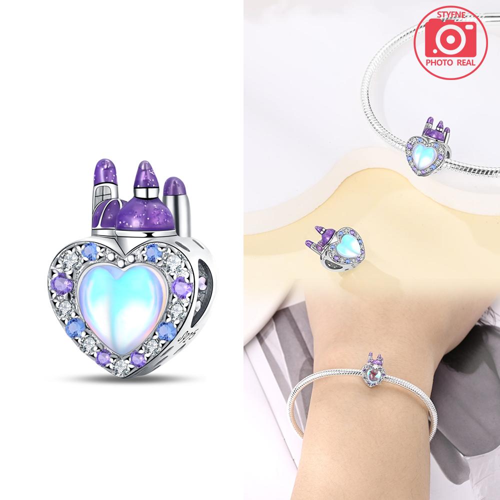 Copper Colors Castle Fairy Tale Charms Blue Crytsal Luminous Romantic Bead Fit Original Bracelet Diy Fine Jewelry Gift For Women