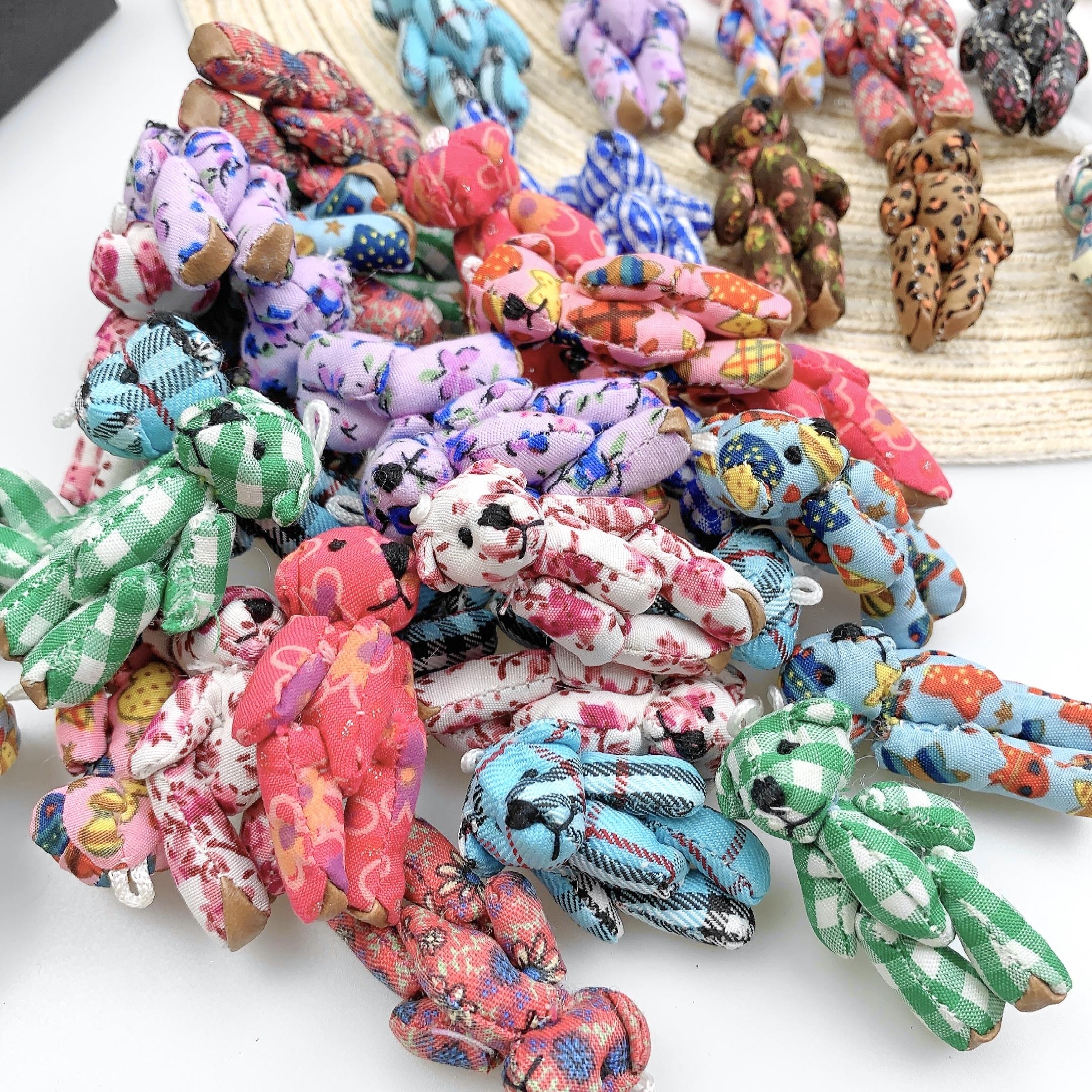 

10 шт. плюшевых игрушек в виде маленьких плюшевых медведей кавайи 4-4,5 см с цветочным узором, мини-шарнирный медведь, плюшевая кукла для девочки, брелок для ключей, рождественский подарок