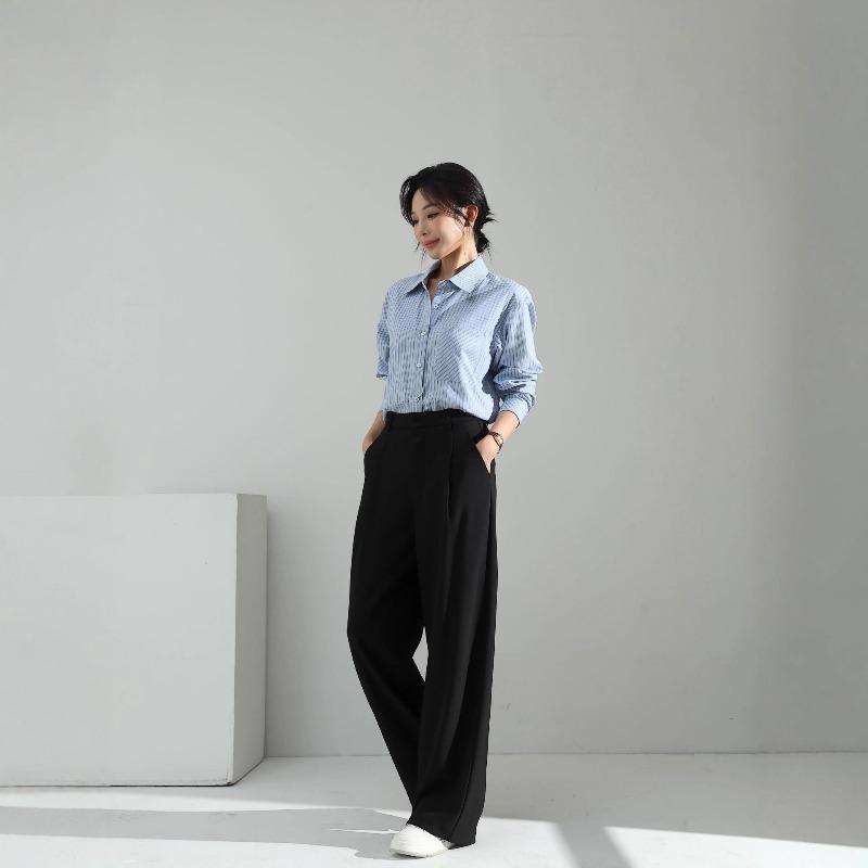 Ai Xuan, Black Loose-fitting Wide-leg Pants, Autumn Pants, Women's Summer High-waisted Commuting and Thin Suit Pants.