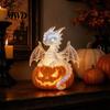 Halloween Party Tischdekoration Kürbis Drachen Statue, LED Leuchtende Harzfigur Beleuchtete Schreibtisch Nachtlampe mit Warmem Licht, Gruselige Fantasy Schreibtisch