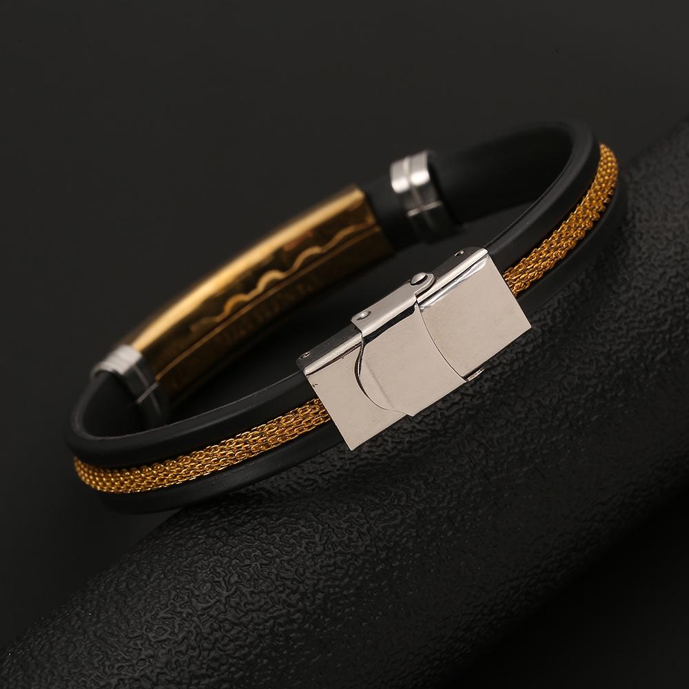 Men's Gold Chain Stainless Steel & Silicone Bracelet, Cross-Border Style