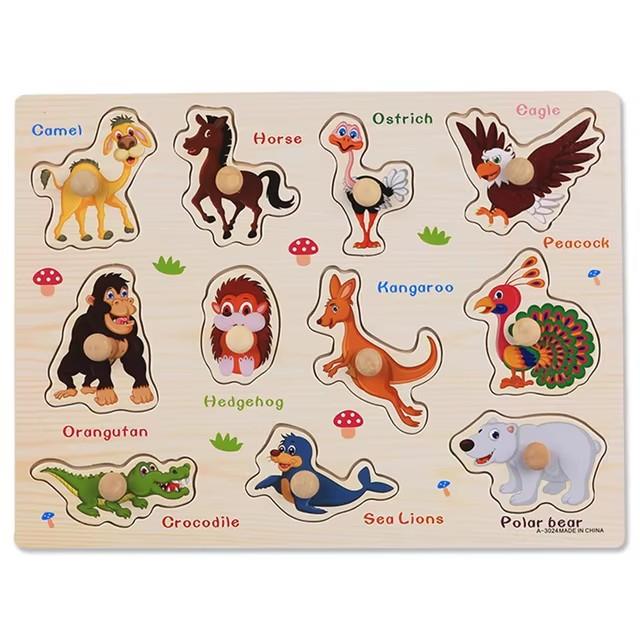 Drewniana Puzzle Montessori Zabawki Dla Niemowląt Dzieci 1 do 2 3 Lat Dzieci Deska z Uchwytami Ręcznymi Edukacyjne Uczące Dopasowywanie Gry