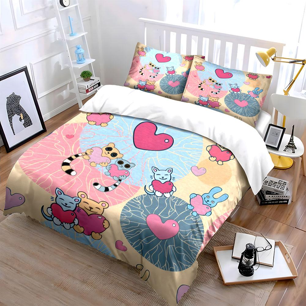 

Animal-Themed Heart Gift Set kid s and adults bedroom decor, Exquisite three-piece bedding set gift 135x200cm