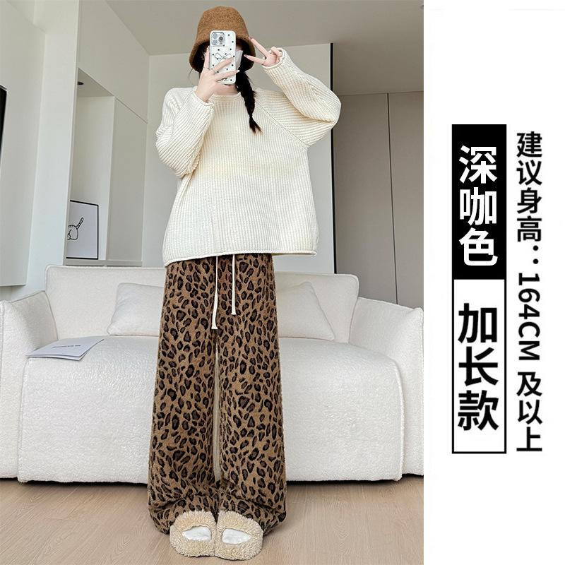

Брюки палаццо с леопардовым принтом из ткани высокой плотности, женские весенние новые брюки, женские тонкие брюки-швабры, утолщенные брюки прямого кроя из норкового велюра L