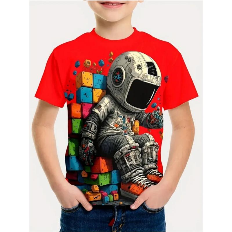 Boys Kids Clothes Stylish Cartoon Space Astronaut Graphic T Shirts Boys Girls Summer Short Sleeve Outdoor Clothes 100