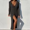 Plus Size Women's Casual Knit Threaded Button Long Sleeve Cardigan Dresses