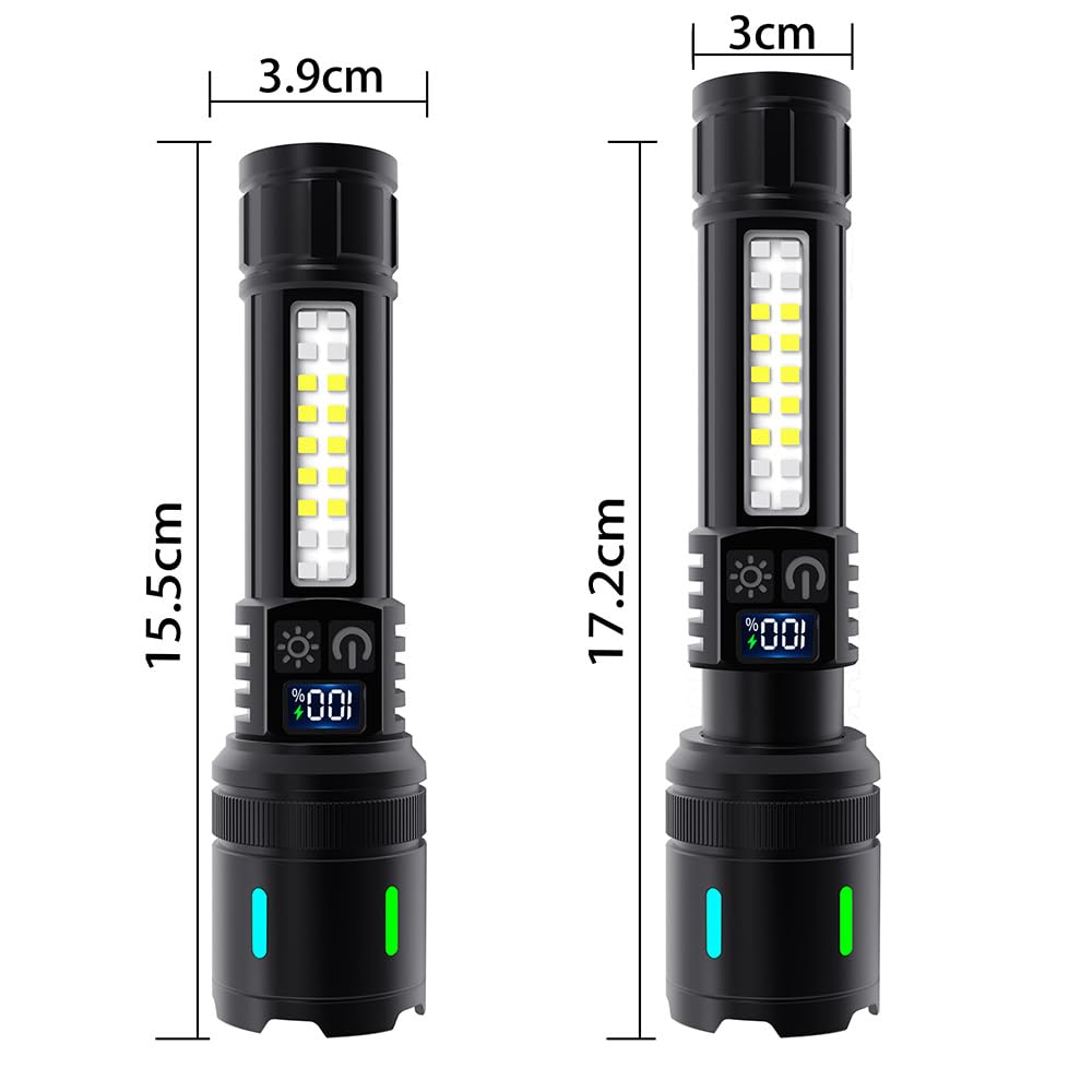 Lumens LED Military Digital Battery Super Powerful 7 Zoom Red and Blue Warning Side COB Work Ideal for Night Outdoor and Power Outages 20,000