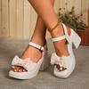 New Summer Comfortable and Elegant Casual Banquet High Heel Sandals Fashionable Temperament Bow Thick Heeled Women's Shoes