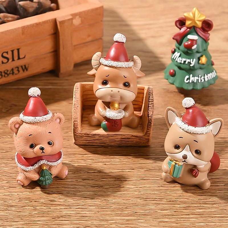 Christmas Series Craft Resin Animal Party Creative Mini Christma Tree Old Girl Kids Cute Gift Home Decoration Supplies Decor