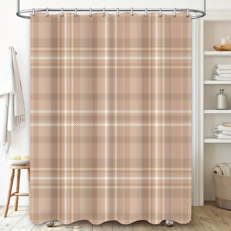 Plaid Shower Curtain Orange White Red Black Striped Bath Waterproof Fabric Decorative Home Accessory for Bathroom