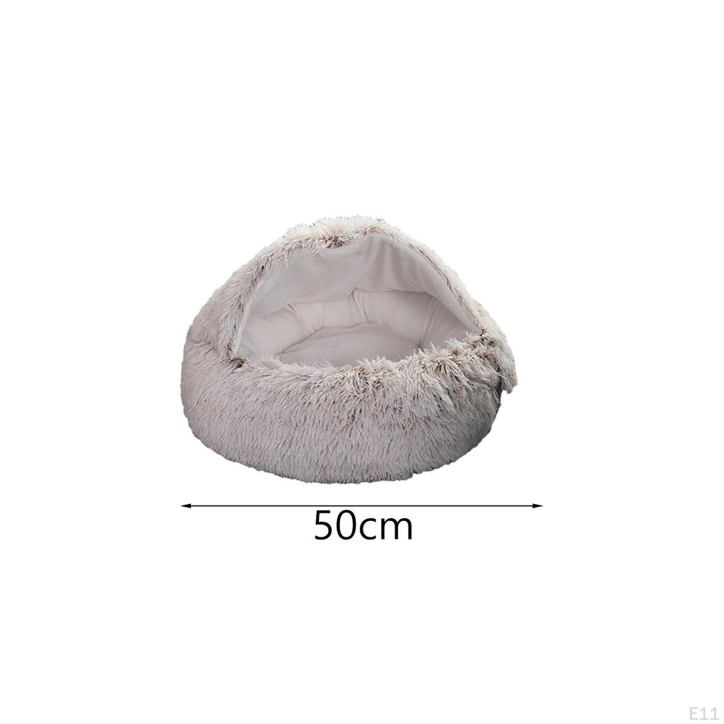 Cat Bed Plush Hooded Cave for Indoor Cats or Small Dog Beds, Doughnut Calm